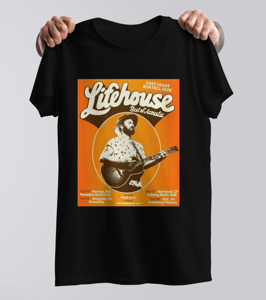 Lifehouse Best Of Acoustic East Coast Run Fall Tour 2026 Boston Hartford Kingston NYC T-Shirt