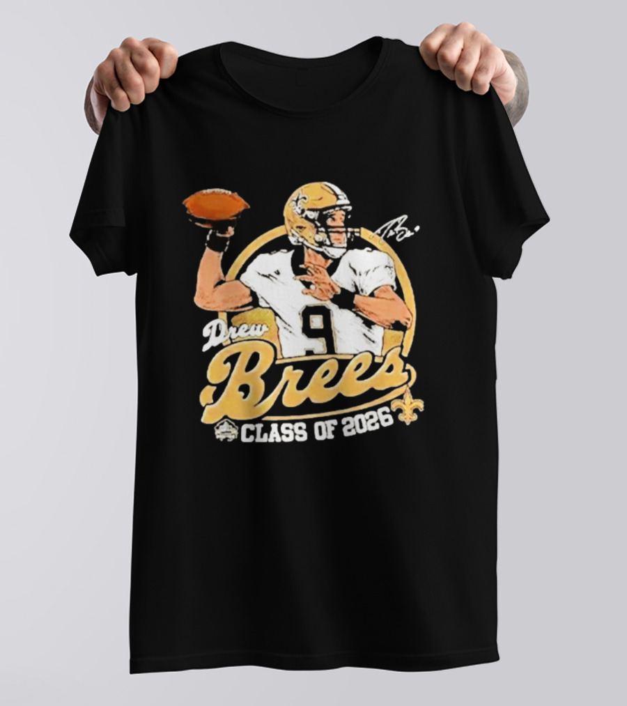 Drew Brees Class Of 2026 Vintage Football Quarterback Tribute NFL Fandom T-Shirt