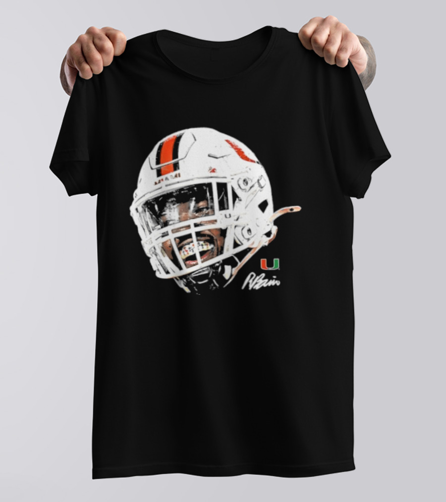 Miami Hurricanes Rueben Bain Jr. Game Face Helmet NCAA Football U T-Shirt
