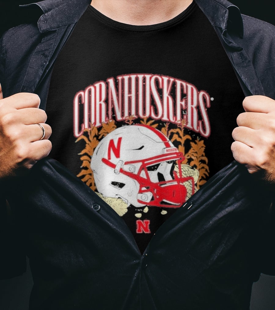 Cornhuskers Nebraska Football Helmet Ncaa Corn Stalks Iconic Red Letter N T-Shirt