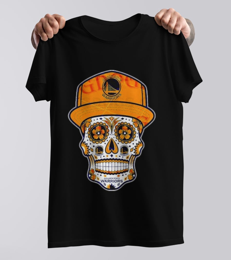 Golden State Warriors Sugar Skull Día De Muertos Cap And Floral T-Shirt