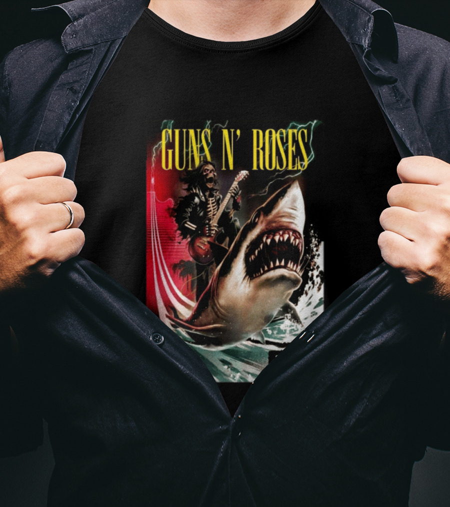 Guns N' Roses May 05 2026 Hard Rock Live Hollywood Concert Skeleton Guitarist Shark Wave T-Shirt