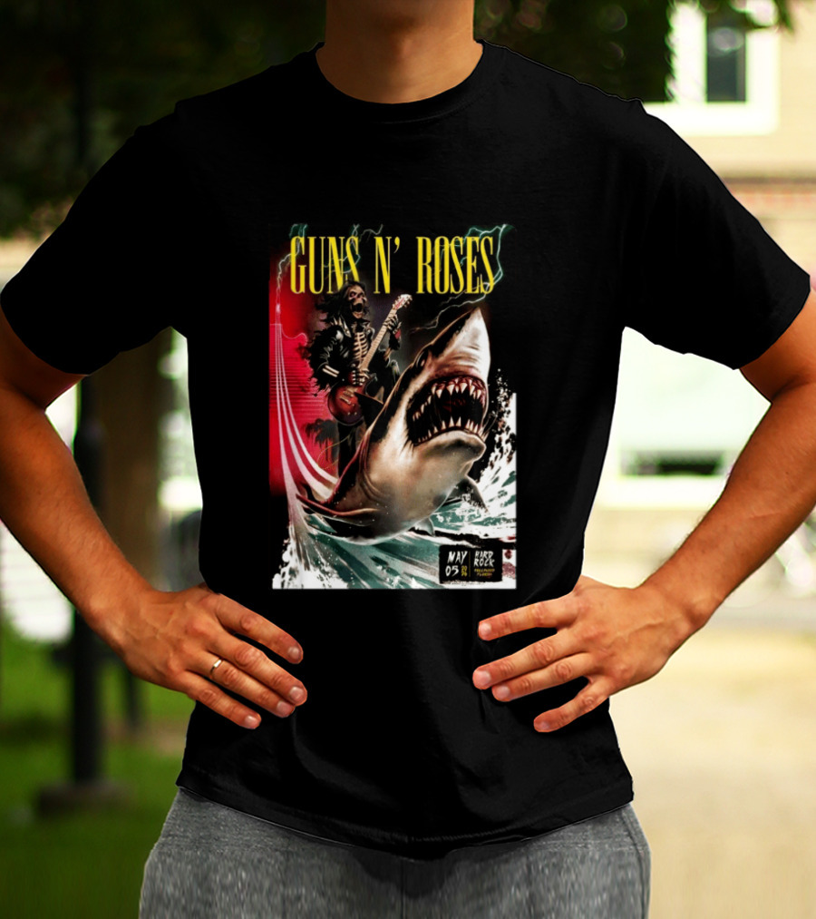 Guns N' Roses May 05 2026 Hard Rock Live Hollywood Concert Skeleton Guitarist Shark Wave T-Shirt
