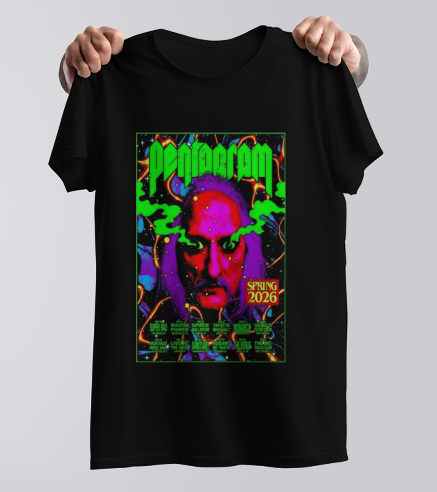 Pentagram Spring Tour May 2026 Psychedelic Neon Art With Iconic Face T-Shirt