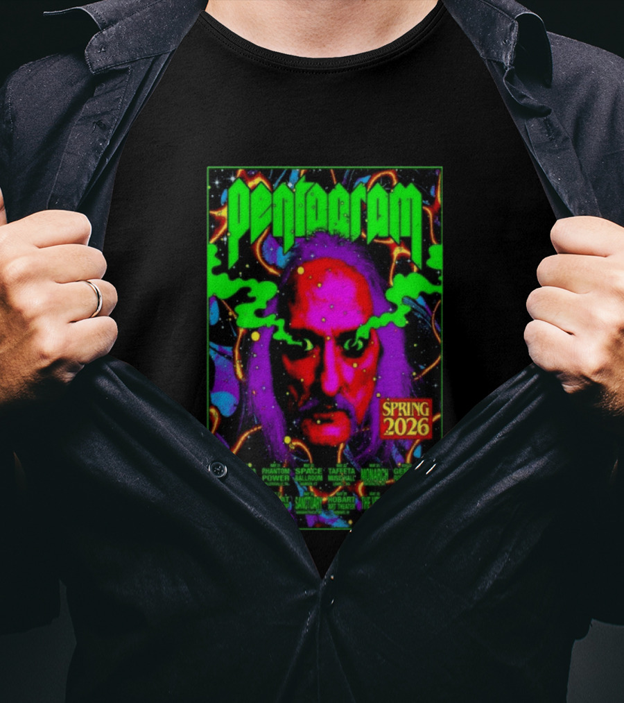 Pentagram Spring Tour May 2026 Psychedelic Neon Art With Iconic Face T-Shirt