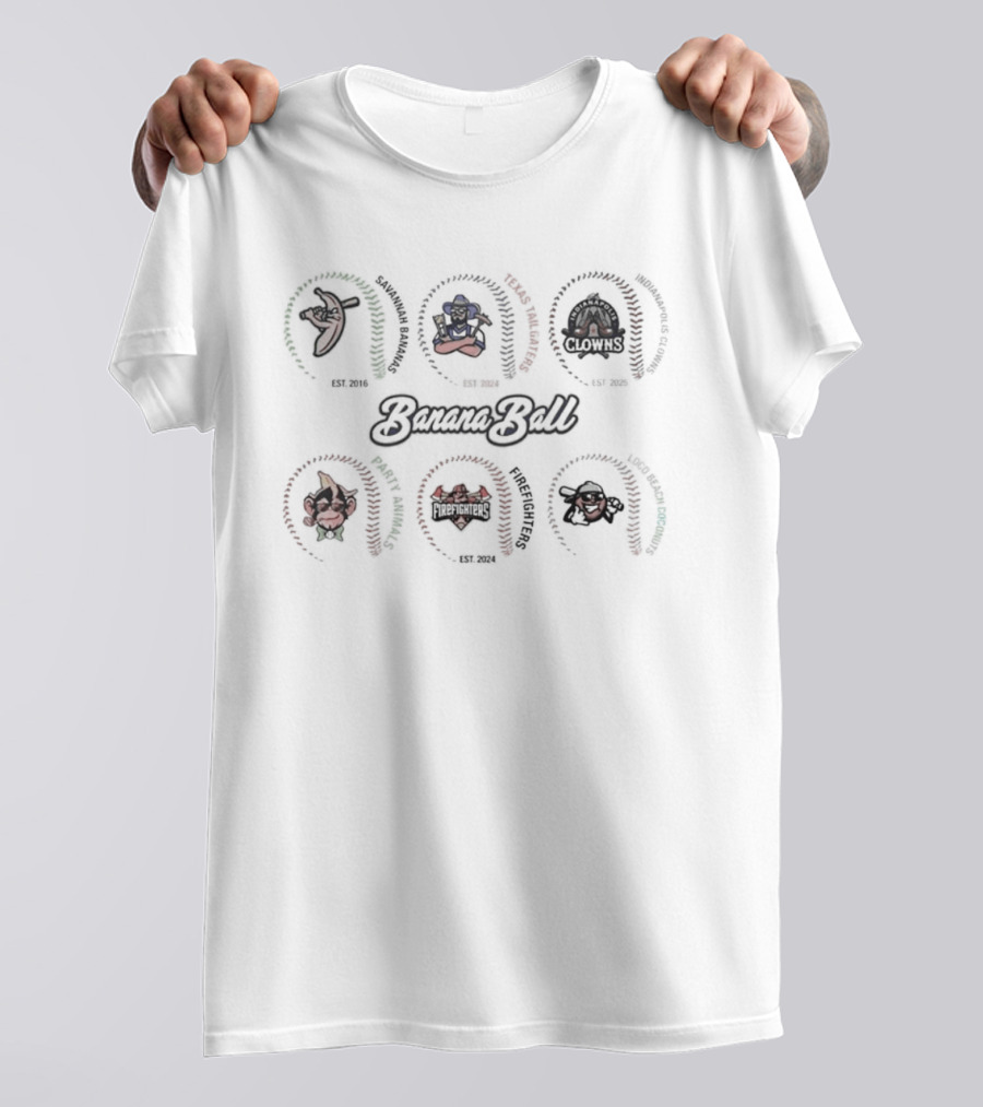 Banana Ball All Teams Logos And Since Established Dates T-Shirt