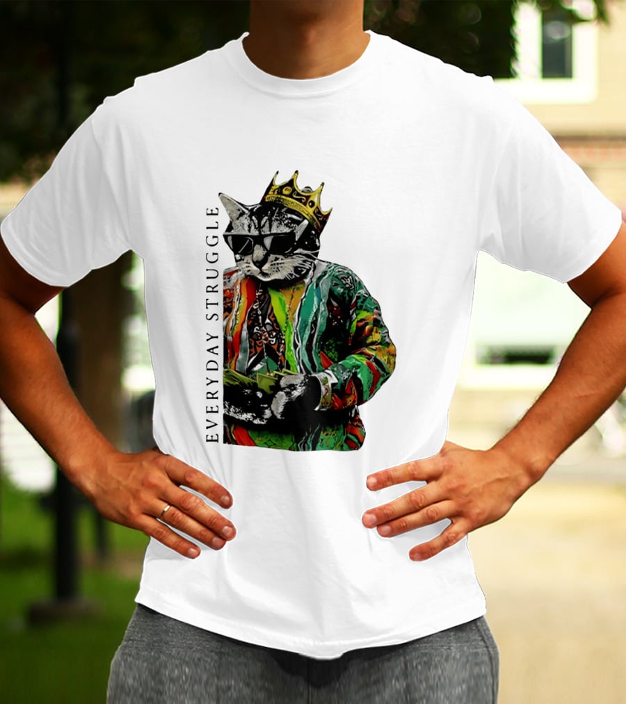 Everyday Struggle Notorious B.I.G Cat Meme Crown Sunglasses T-Shirt