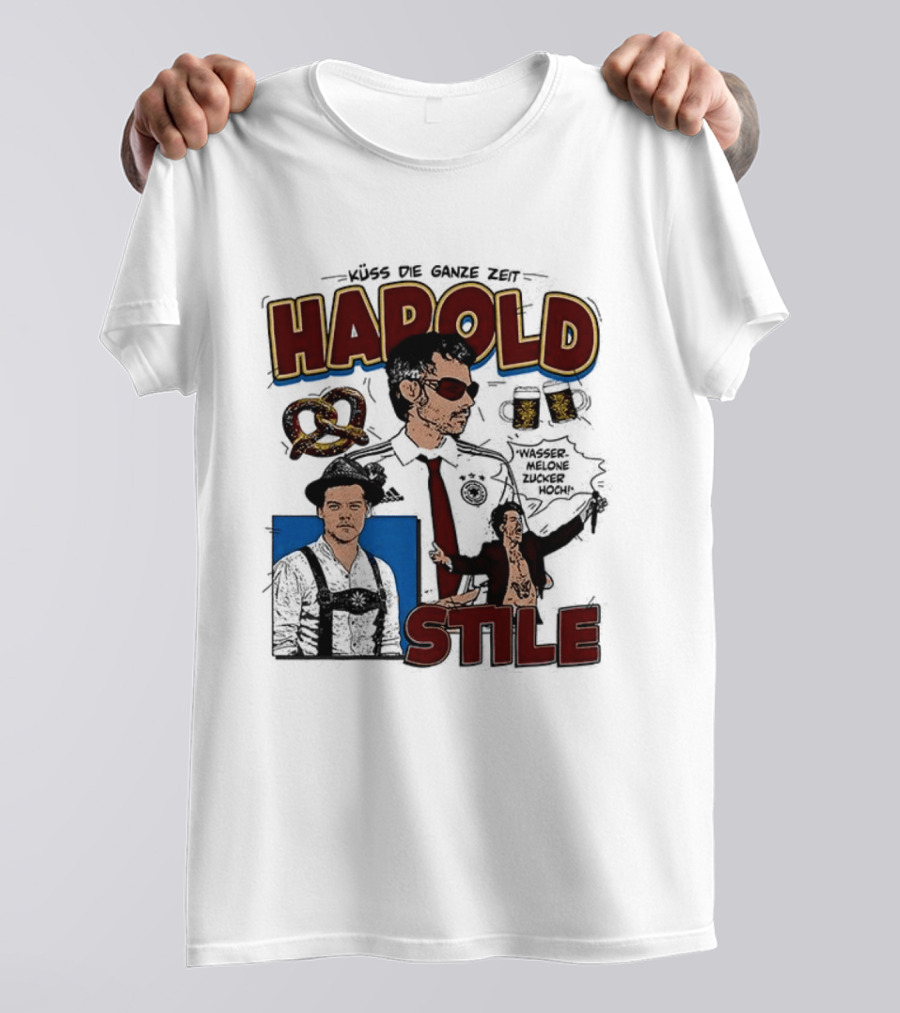 Harold Stile Kuss Die Ganze Zeit Comic Pretzel Sunglasses Police T-Shirt