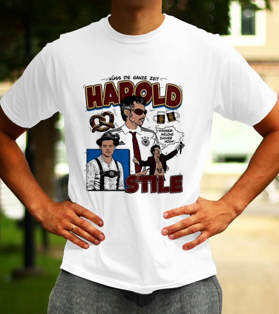 Harold Stile Kuss Die Ganze Zeit Comic Pretzel Sunglasses Police T-Shirt