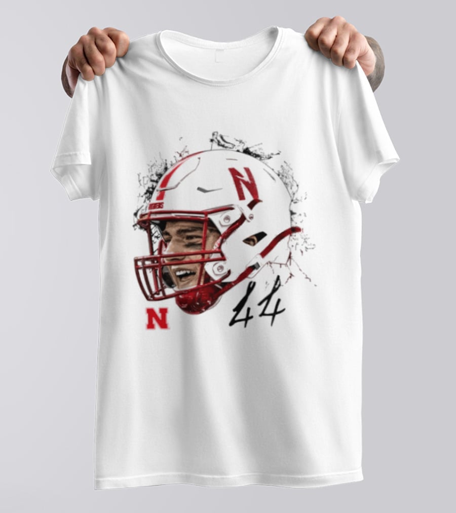 NCAA Football Nebraska Cornhuskers Luke Lindenmeyer Game Face 44 Helmet T-Shirt