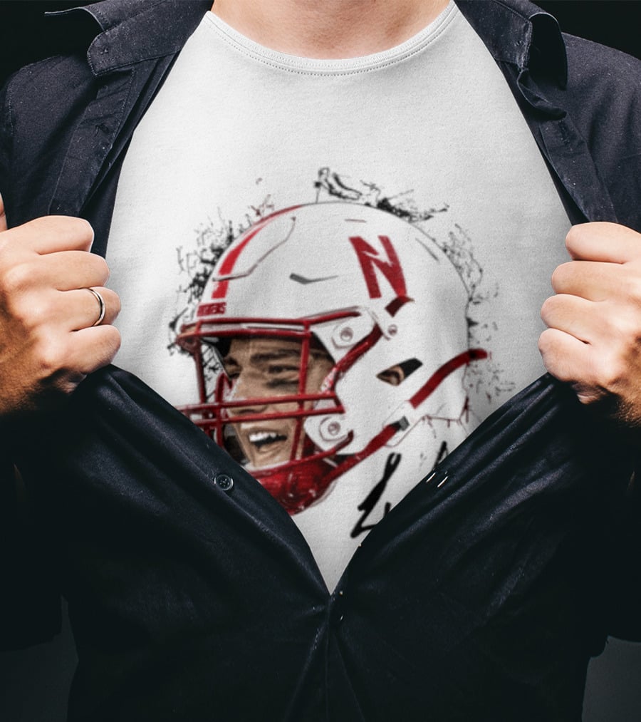 NCAA Football Nebraska Cornhuskers Luke Lindenmeyer Game Face 44 Helmet T-Shirt