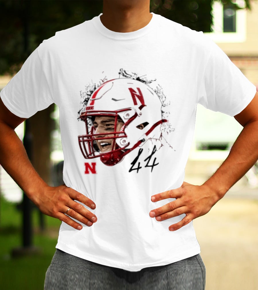 NCAA Football Nebraska Cornhuskers Luke Lindenmeyer Game Face 44 Helmet T-Shirt