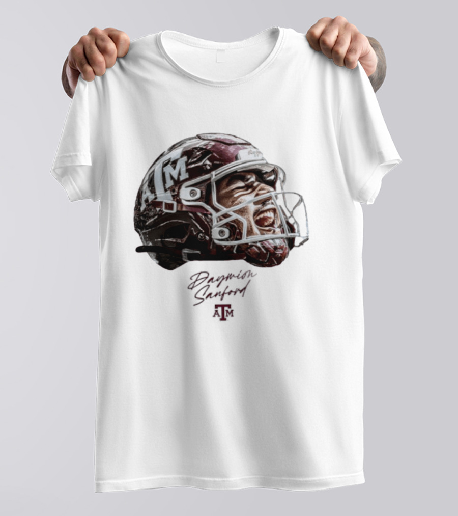 Texas A&M Aggies Football Helmet Game Face Daymion Sanford NCAA T-Shirt