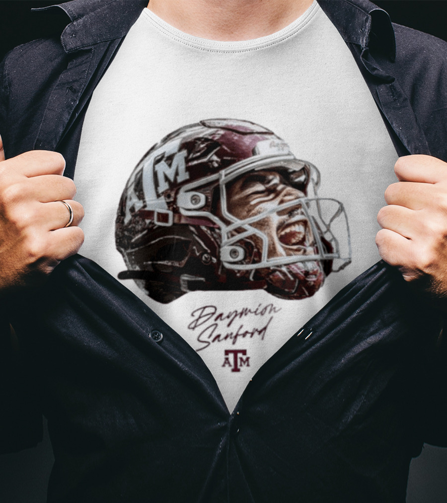 Texas A&M Aggies Football Helmet Game Face Daymion Sanford NCAA T-Shirt
