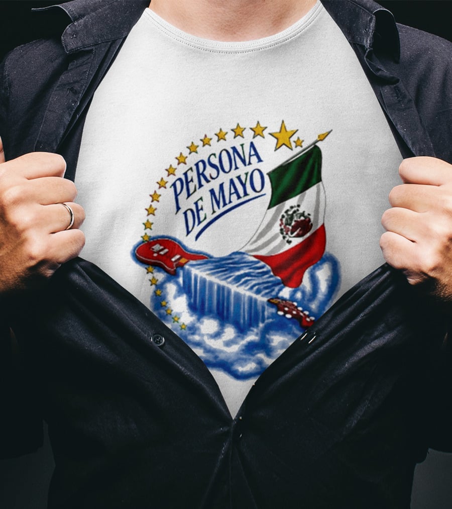 Persona De Mayo Mexican Flag Guitar Star Celebration T-Shirt