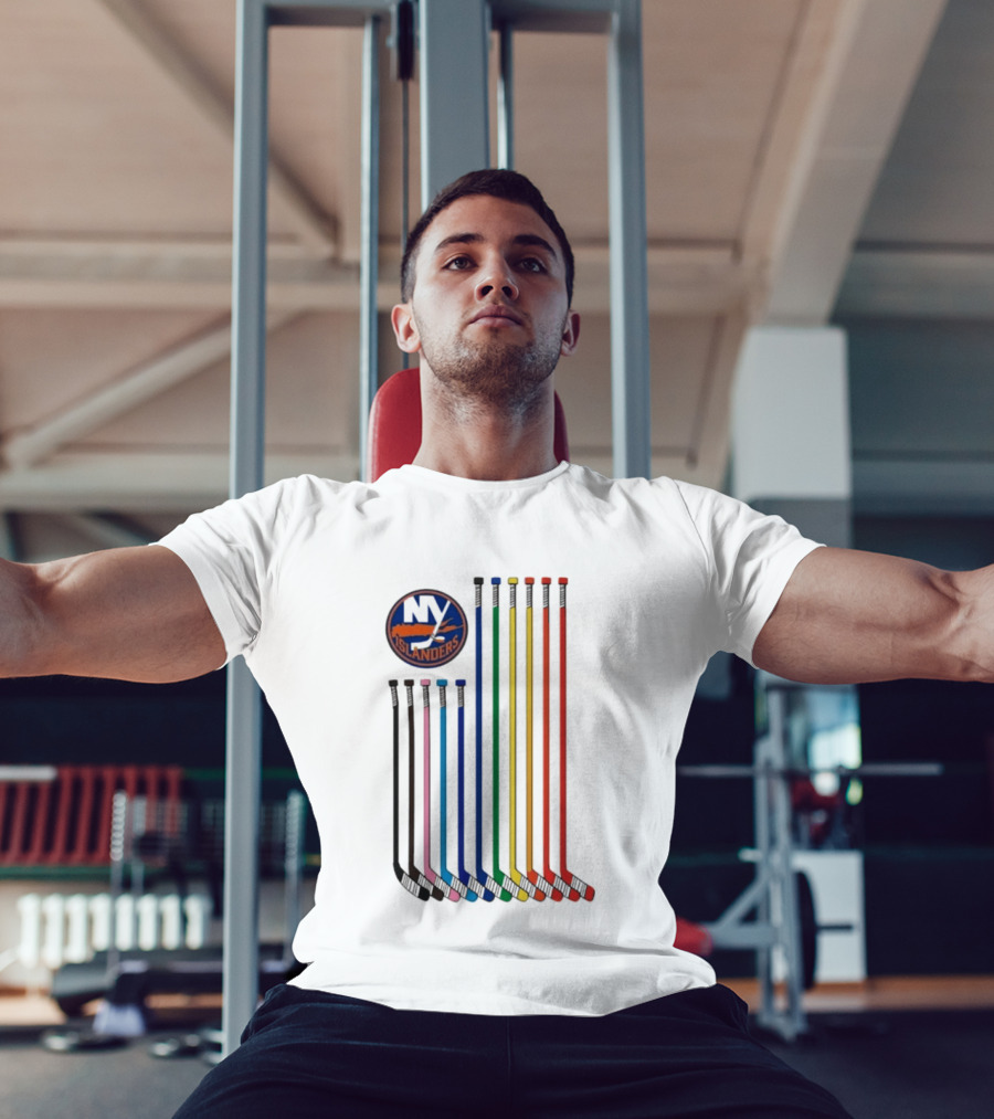 NY Islanders Rainbow Pride Night Hockey Sticks T-Shirt