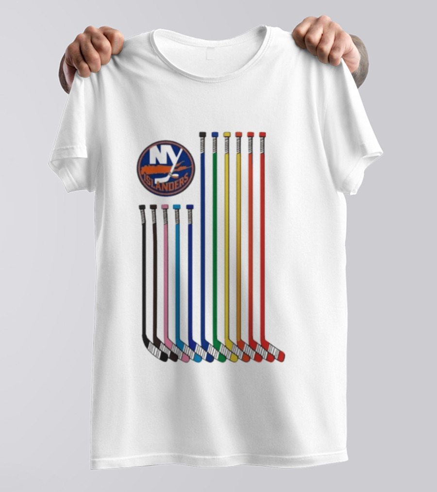NY Islanders Rainbow Pride Night Hockey Sticks T-Shirt