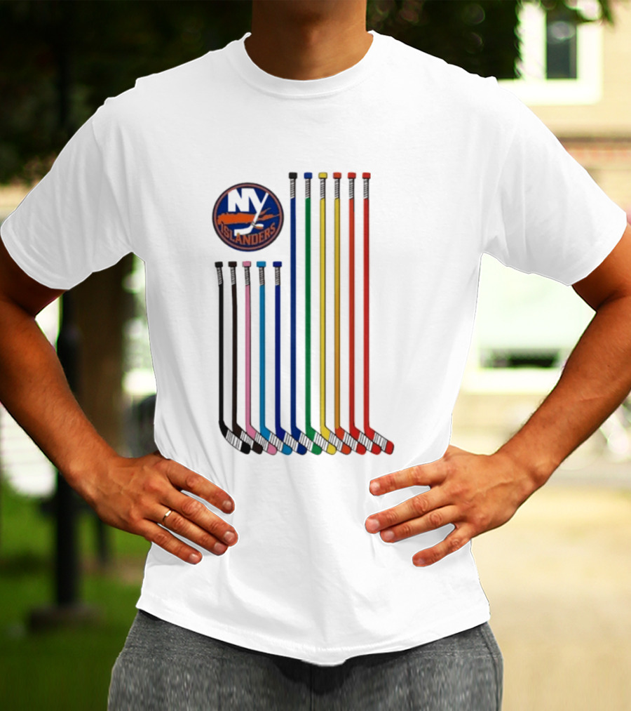 NY Islanders Rainbow Pride Night Hockey Sticks T-Shirt