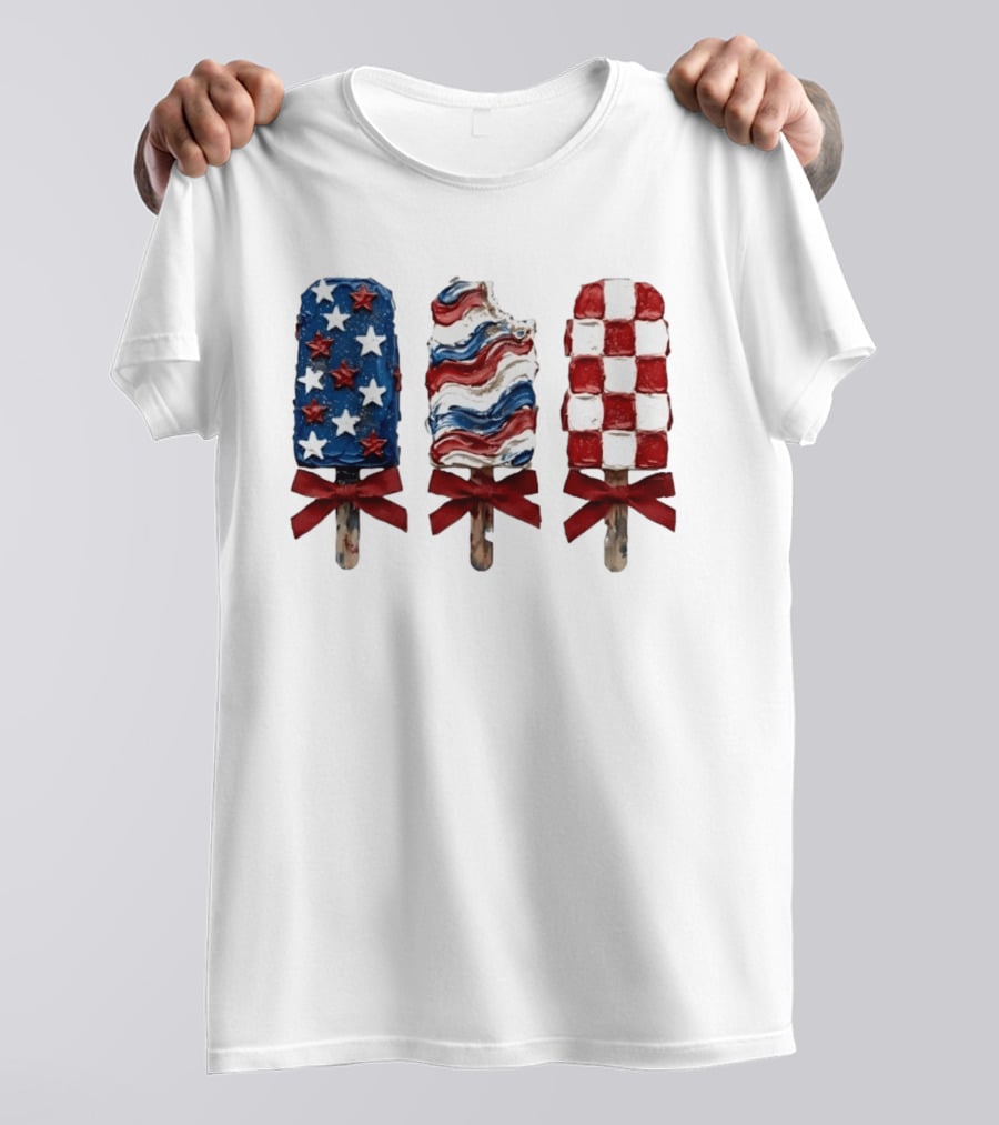 Patriotic Popsicle Stars Stripes Red White Blue T-Shirt