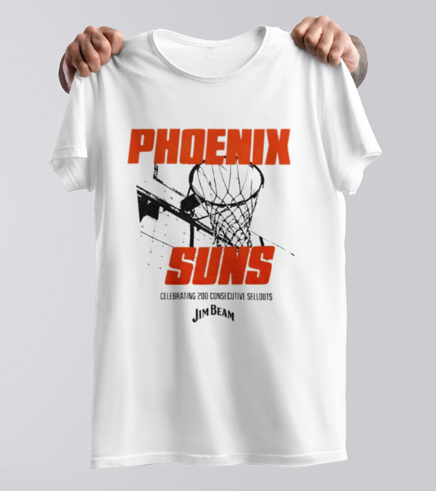 Phoenix Suns Celebrating 200 Consecutive Sellouts Jim Beam Basketball Hoop T-Shirt