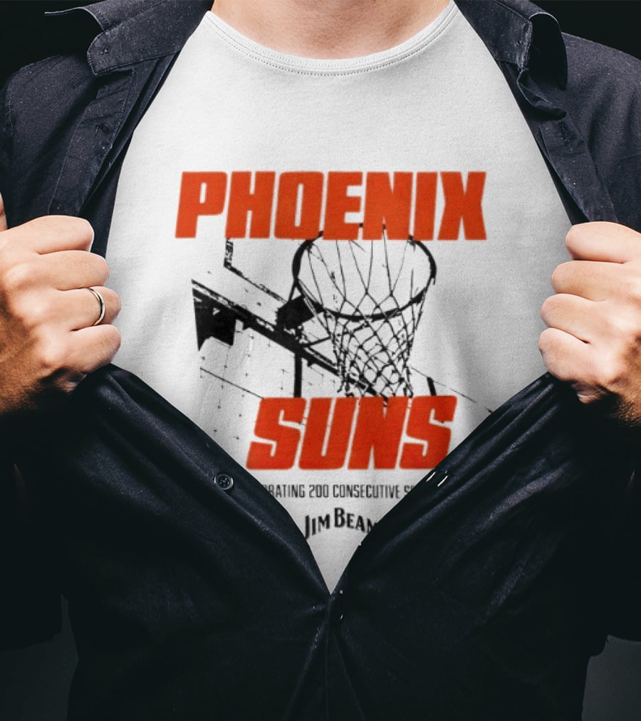 Phoenix Suns Celebrating 200 Consecutive Sellouts Jim Beam Basketball Hoop T-Shirt