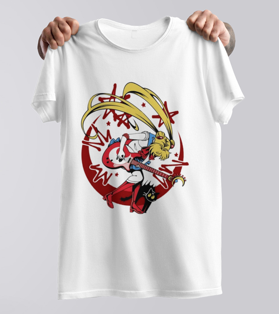 Sailor Moon Scott Pilgrim Crossover Rock And Roll Moonlight Guitar T-Shirt