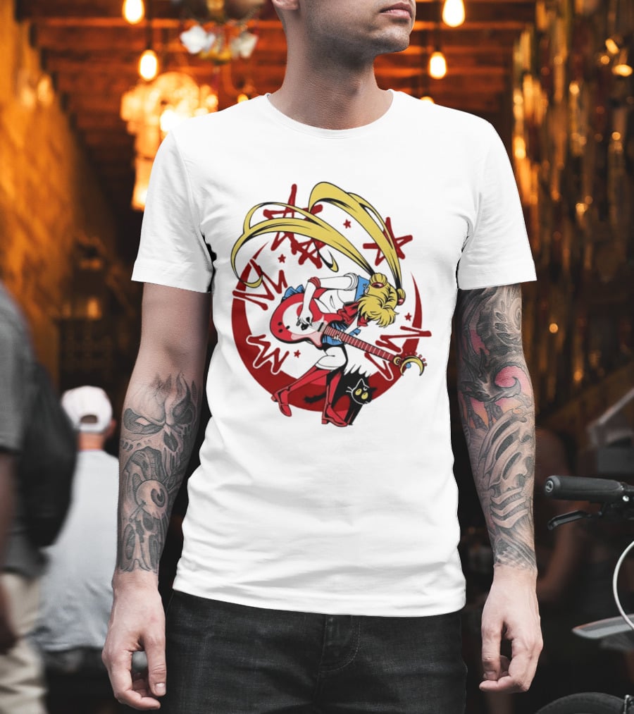 Sailor Moon Scott Pilgrim Crossover Rock And Roll Moonlight Guitar T-Shirt