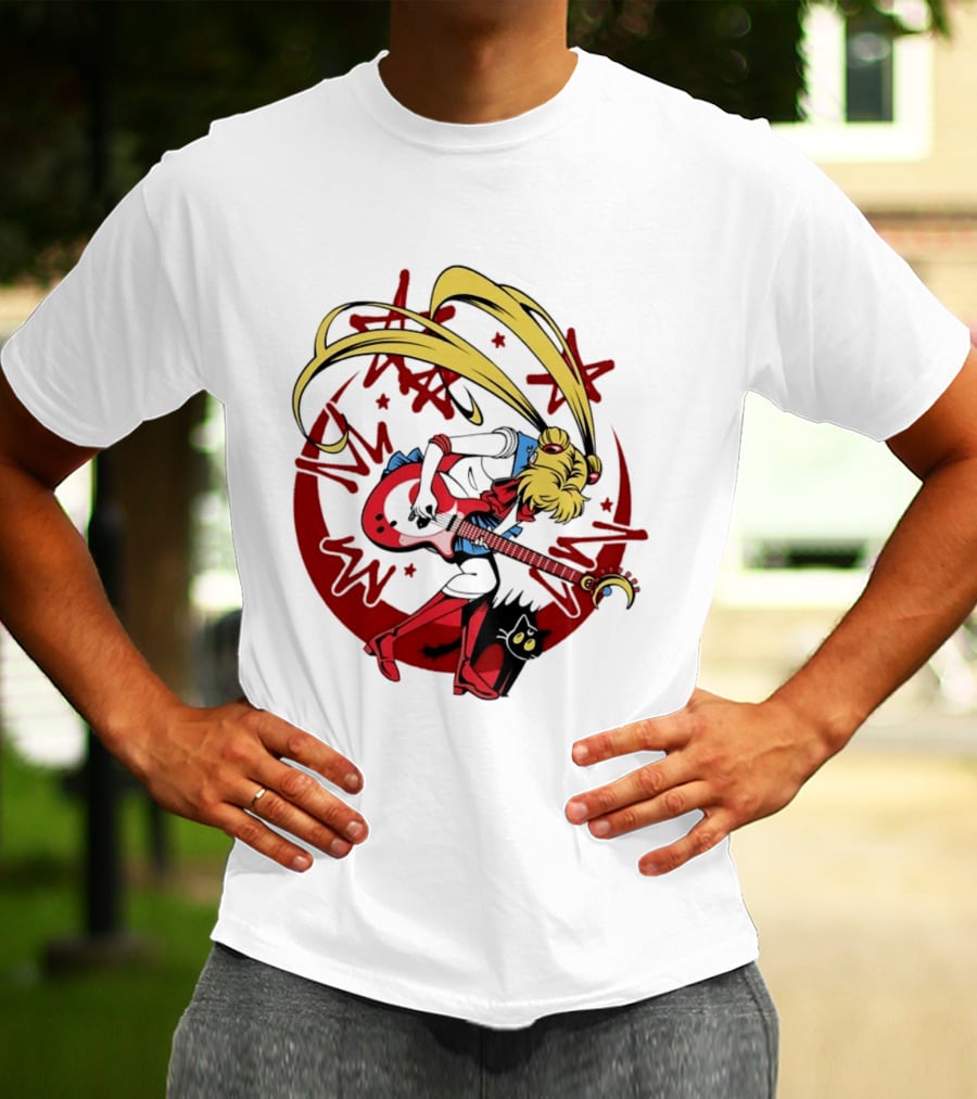 Sailor Moon Scott Pilgrim Crossover Rock And Roll Moonlight Guitar T-Shirt