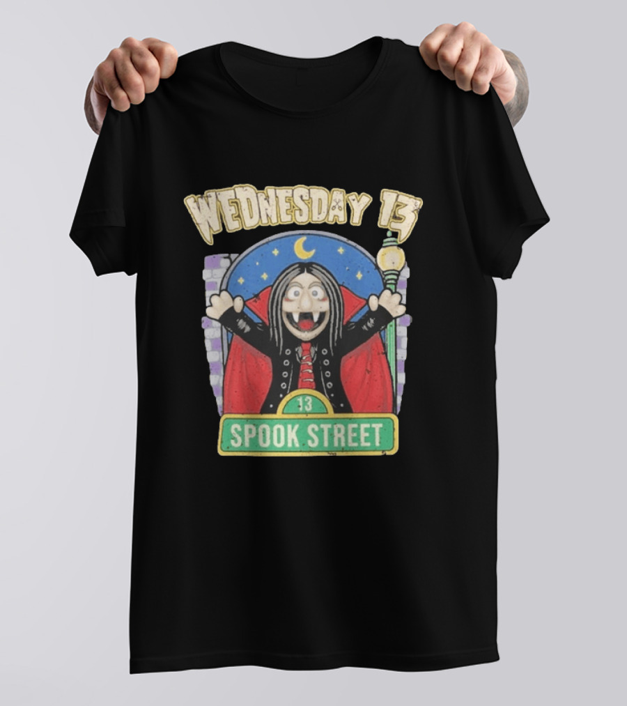 Wednesday 13 Vampire Moonlight Streetlamp Spook Street 13 T-Shirt