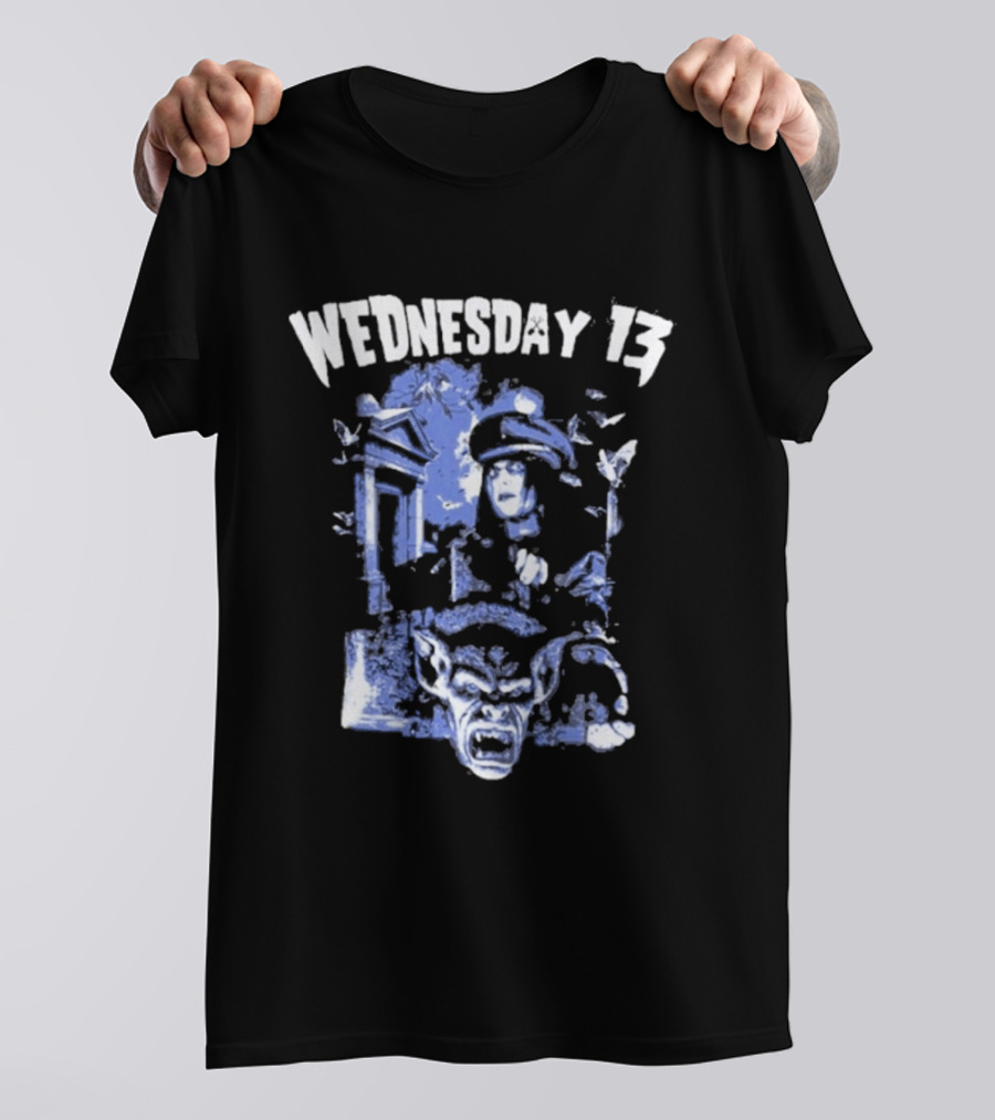 Wednesday 13 Horror Cemetery Blue Monster Scene T-Shirt