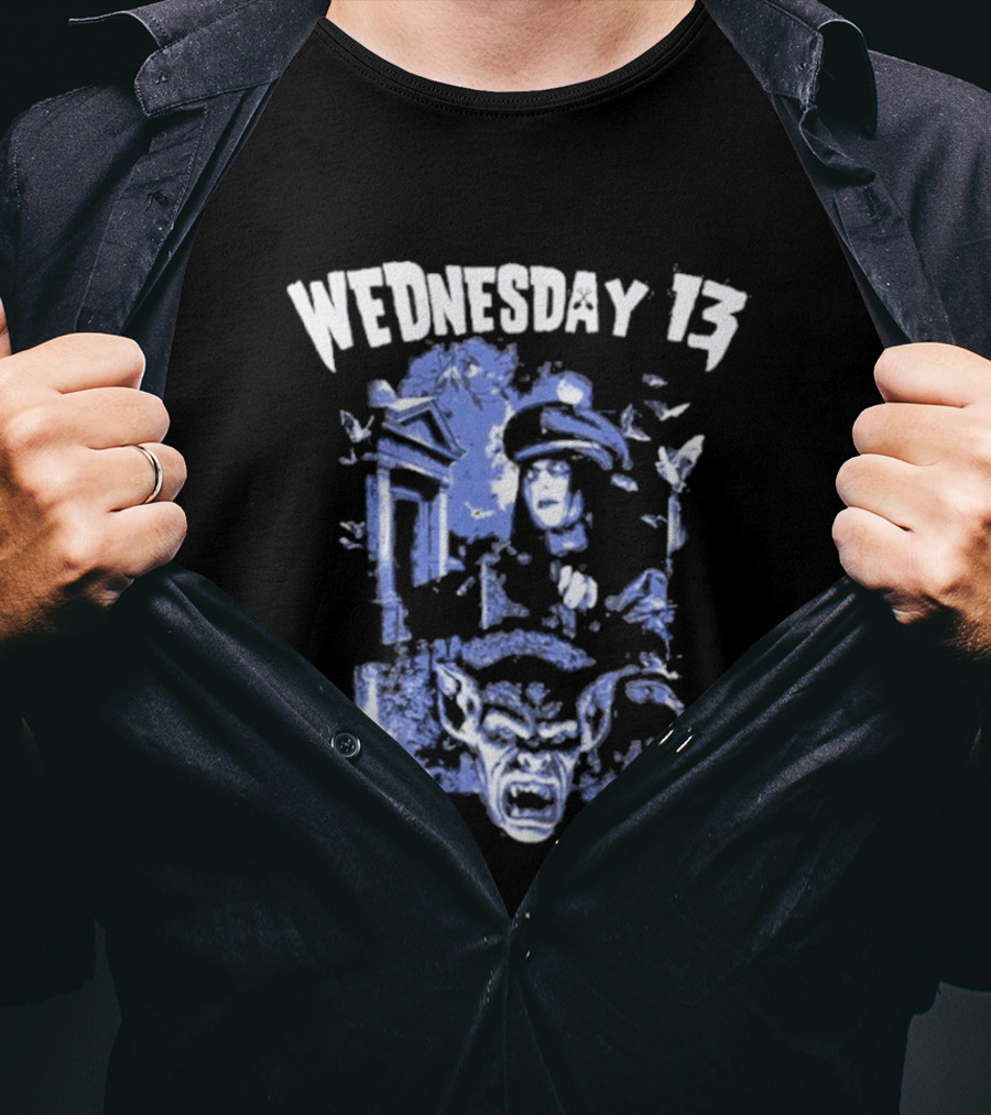Wednesday 13 Horror Cemetery Blue Monster Scene T-Shirt