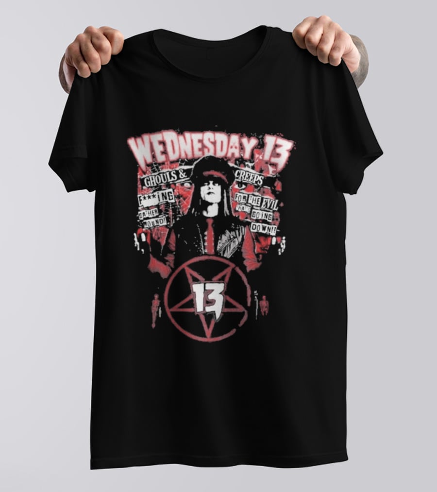 Wednesday 13 Ghouls Creeps Blood Spattered Pentagram 13 T-Shirt