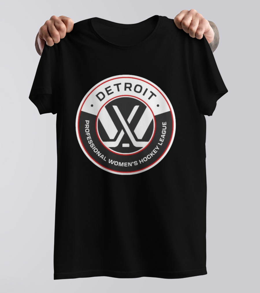 Detroit Professional Women's Hockey League Emblem With Crossed Sticks T-Shirt