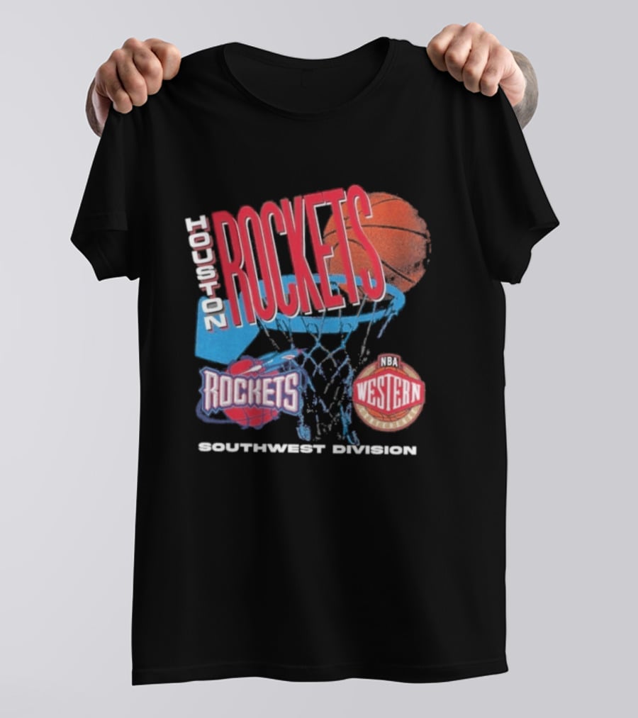 Houston Rockets Southwest Division NBA Western Hardwood Classics 90s Basketball Team T-Shirt