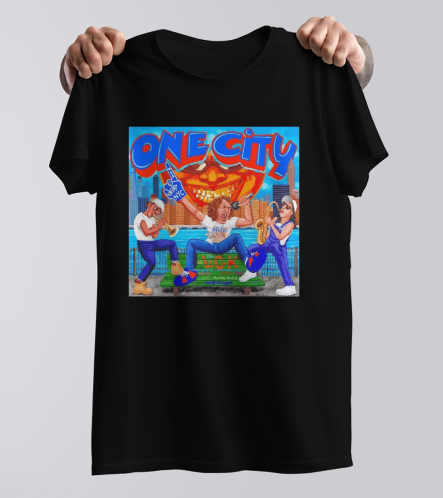 ONE CITY NYC DugLust Jazz Trio Band Performing In New York City With Skyscrapers And Music Players T-Shirt