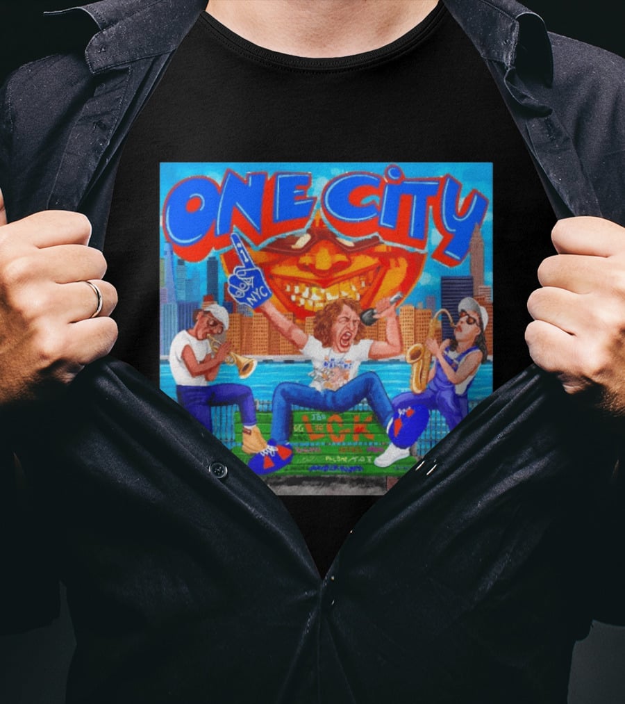 ONE CITY NYC DugLust Jazz Trio Band Performing In New York City With Skyscrapers And Music Players T-Shirt