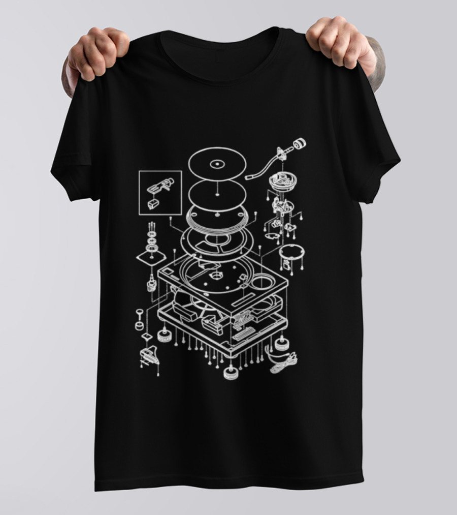 Vintage Record Player Exploded Schematic Blueprint T-Shirt