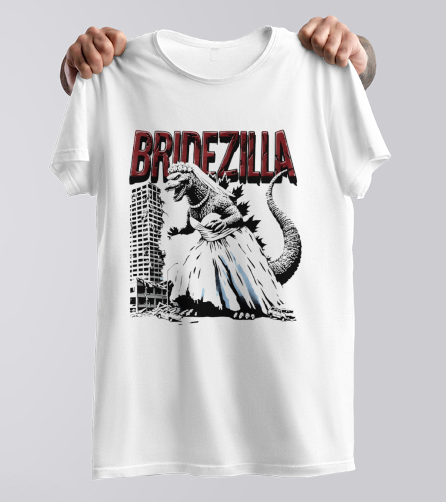 Bridezilla Godzilla Wedding City Monster Scene T-Shirt
