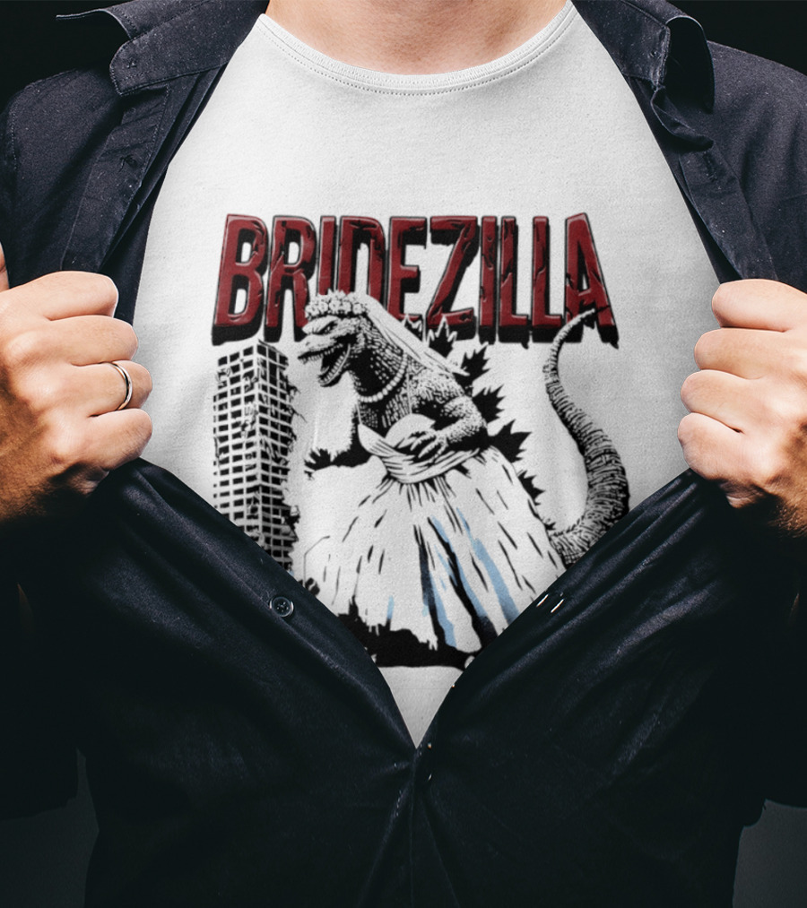 Bridezilla Godzilla Wedding City Monster Scene T-Shirt