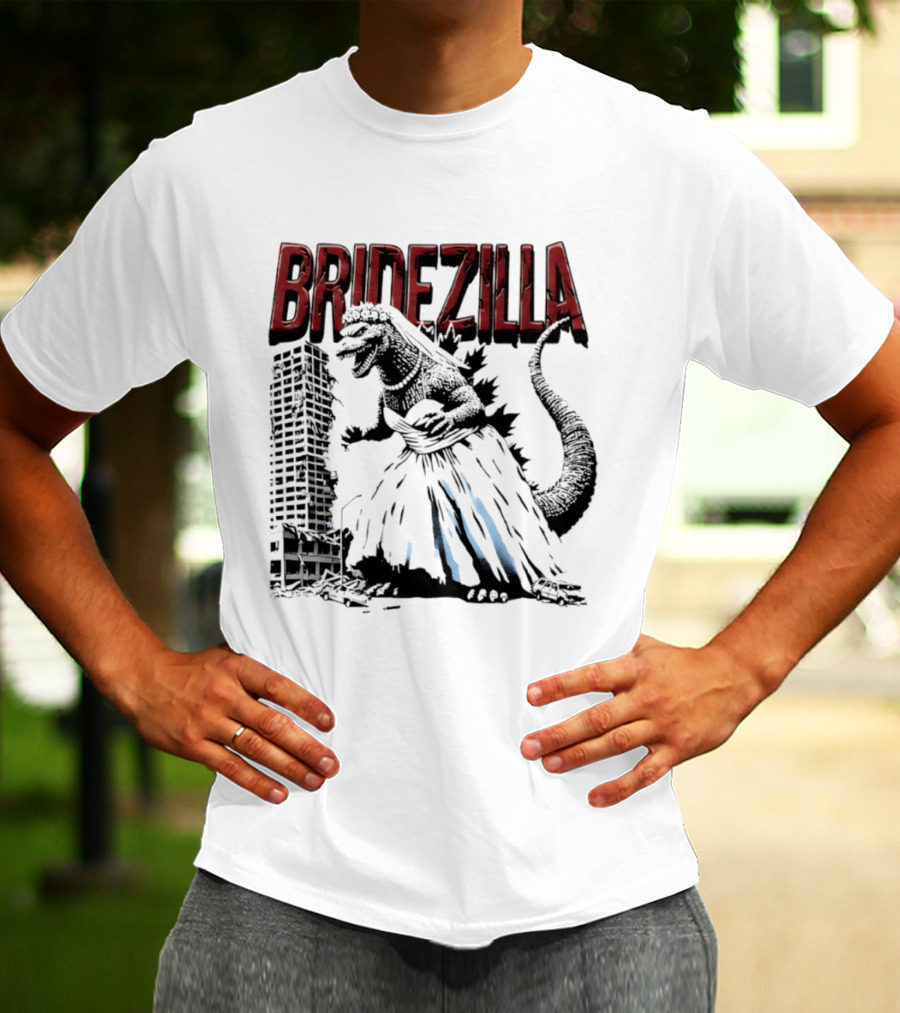 Bridezilla Godzilla Wedding City Monster Scene T-Shirt