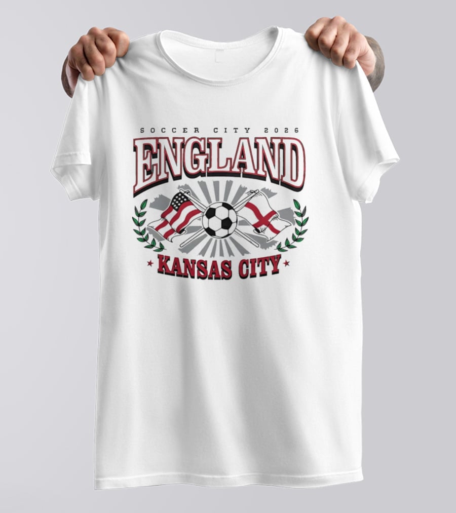 England Soccer City 2026 Flags Kansas City USA UK Soccer Ball T-Shirt