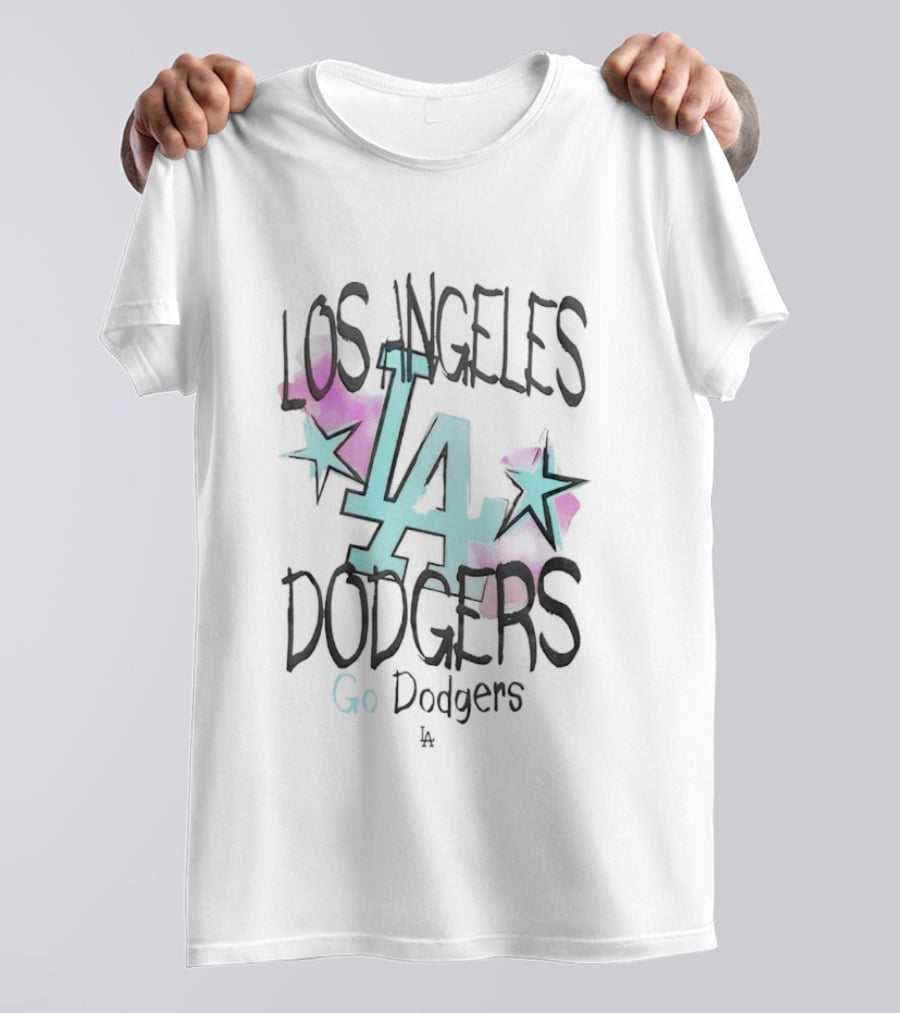 Los Angeles Dodgers LA Go Dodgers Watercolor Stars T-Shirt