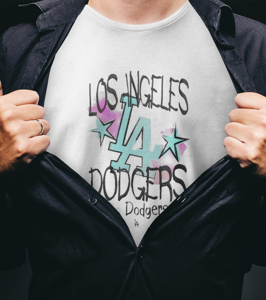 Los Angeles Dodgers LA Go Dodgers Watercolor Stars T-Shirt