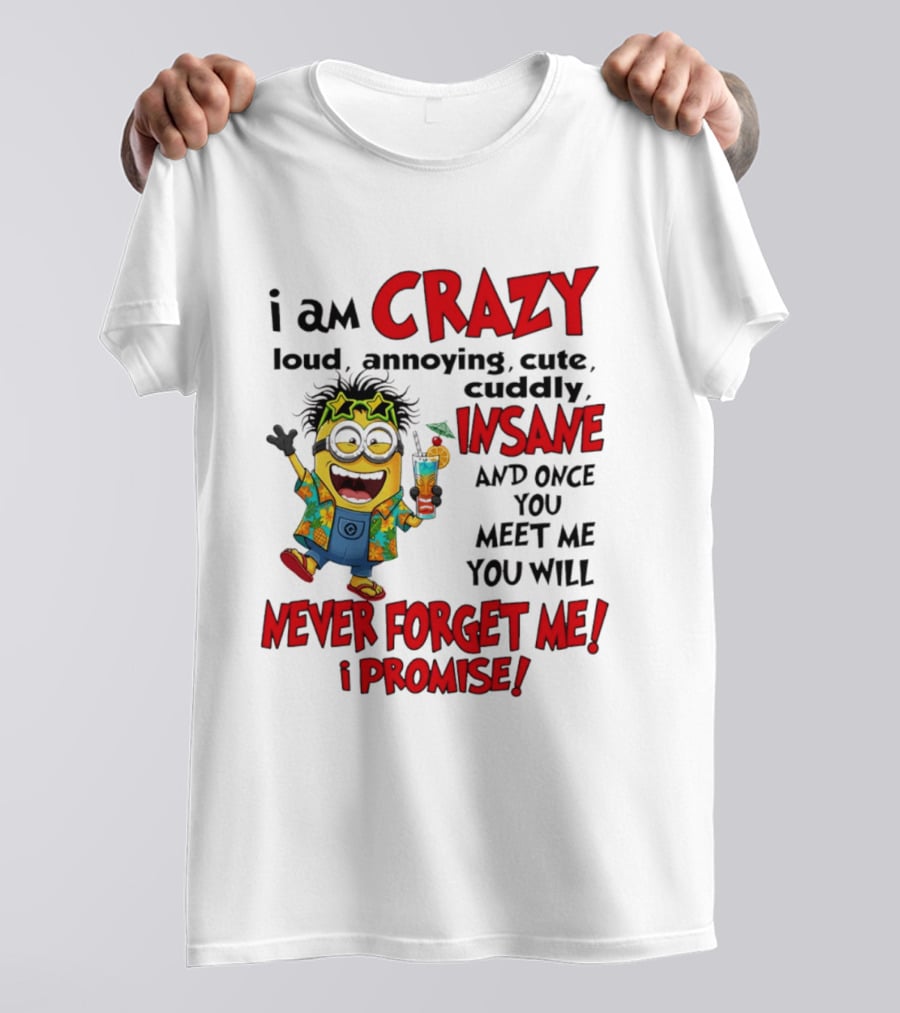 I Am Crazy Loud Annoying Cute Cuddly Insane Once You Meet Me Never Forget Promise T-Shirt