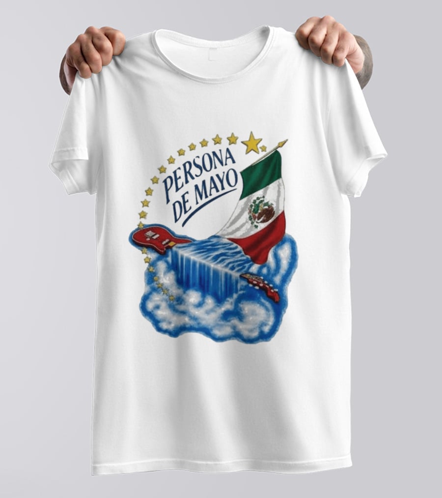 Persona De Mayo Mexican Flag Guitar Waterfall Stars T-Shirt