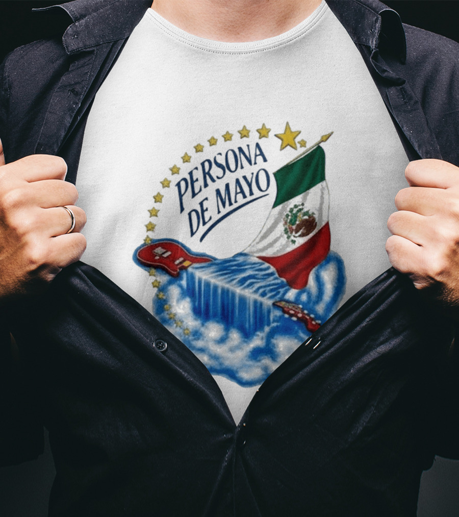 Persona De Mayo Mexican Flag Guitar Waterfall Stars T-Shirt