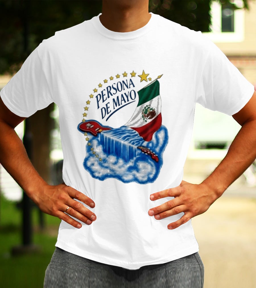Persona De Mayo Mexican Flag Guitar Waterfall Stars T-Shirt