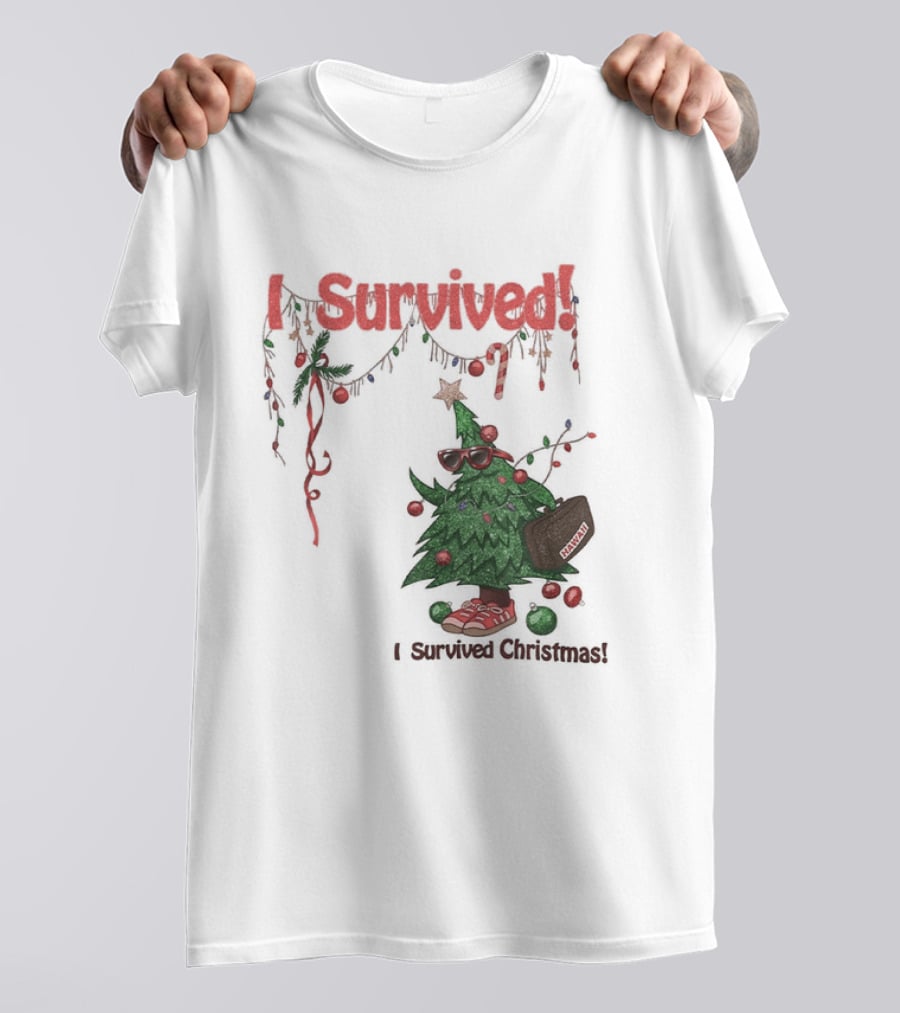 I Survived Christmas Funny Holiday Tree Celebration T-Shirt