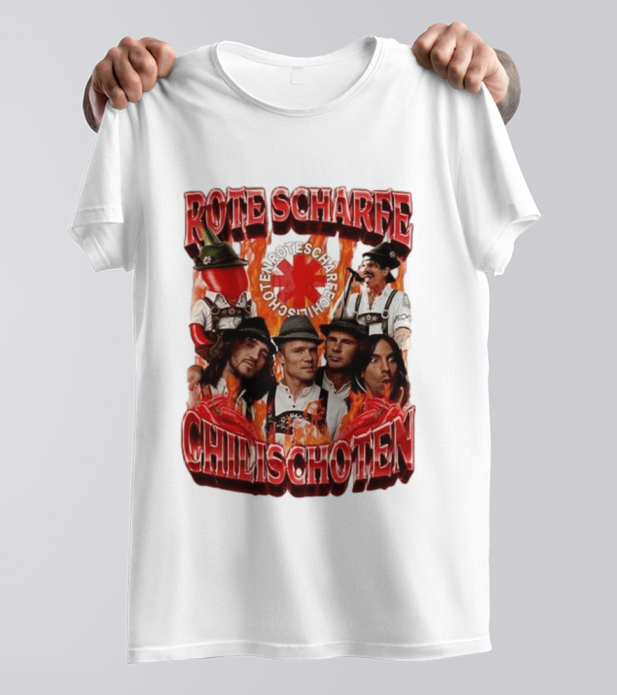 Rote Scharfe Chilischoten Lederhosen Band Mitglieder Custom T-Shirt