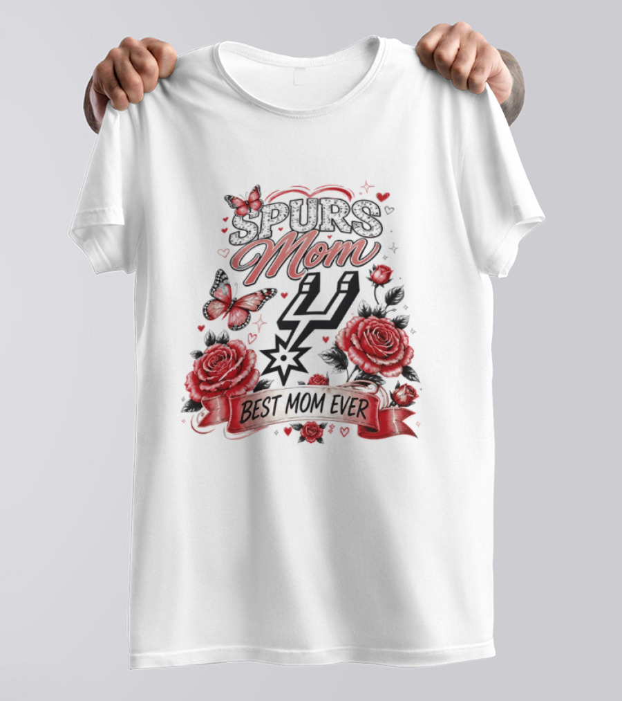 San Antonio Spurs Mom Best Mom Ever Mother's Day Flowers And Butterfly T-Shirt